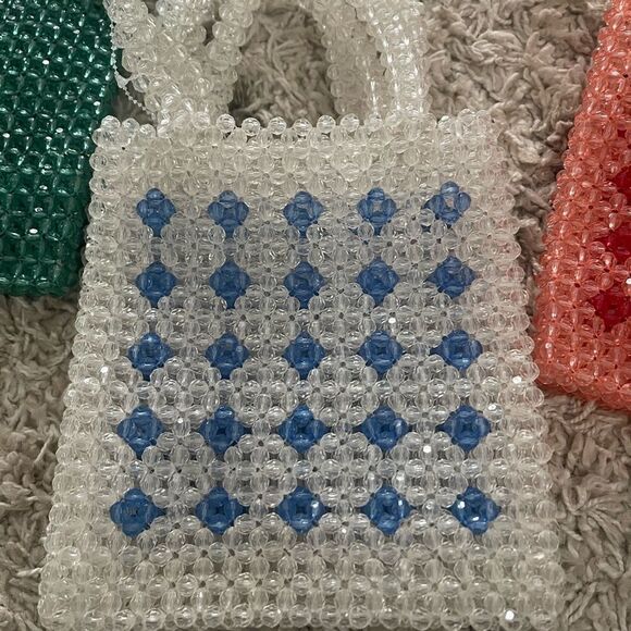 NEW FREE PEOPLE BEADED MINI TOTE CLEAR - Picture 3 of 3